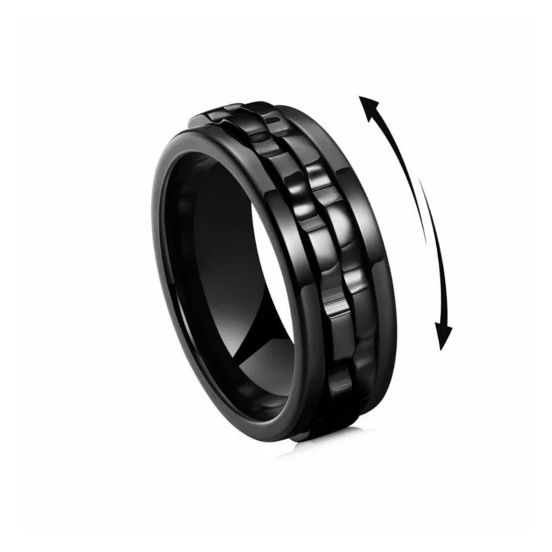 Titanium steel spinner ring with rotating gear design for anxiety relief