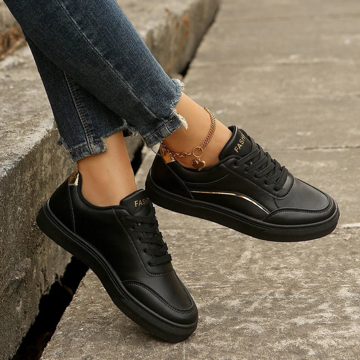 Stylish white lace-up flats for women with thick sole and round toe design
