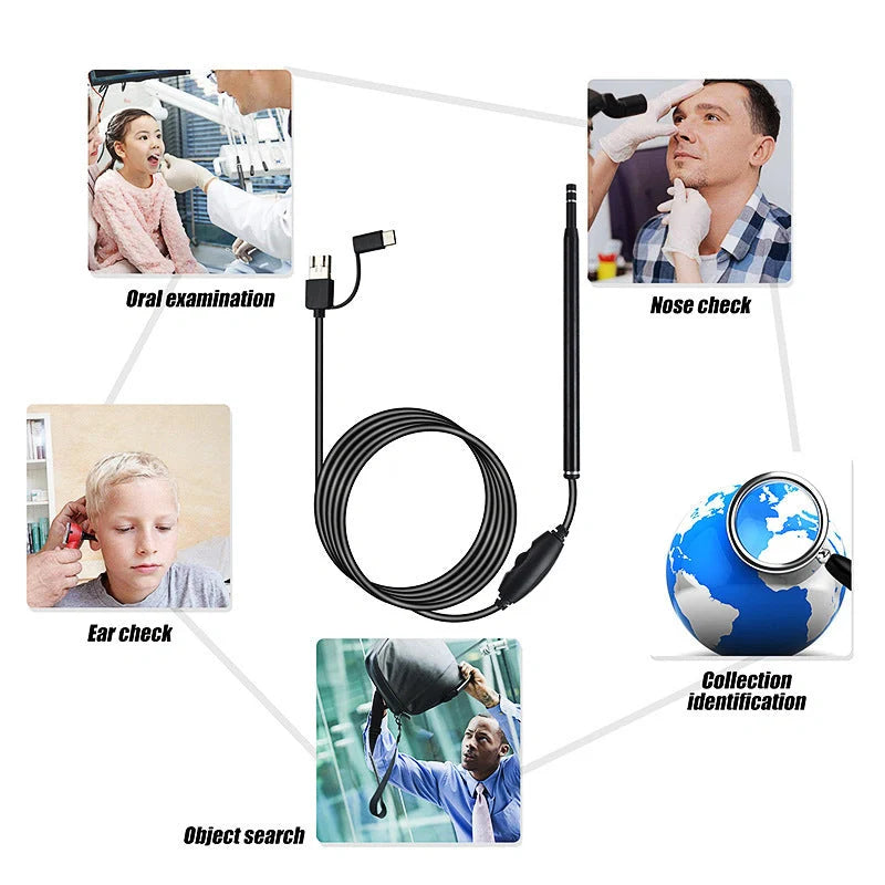 High-definition three-in-one ear spoon endoscope with adjustable LED lights