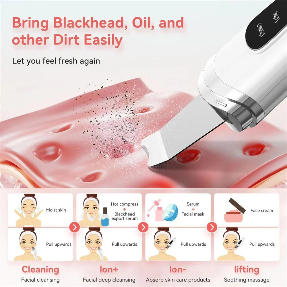 Ultrasonic Skin Scrubber in white for deep facial cleansing and blackhead removal