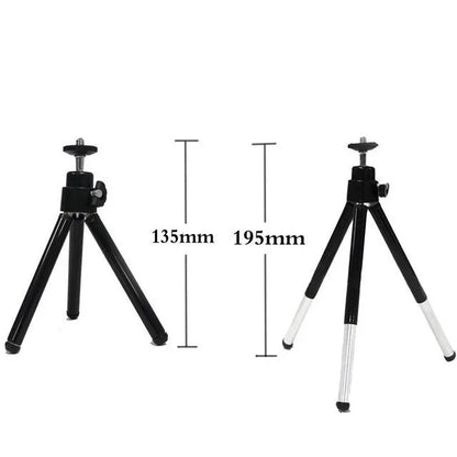 Flexible mini tripod stand for digital cameras and camcorders, with 360-degree swivel and 90-degree tilt for versatile positioning