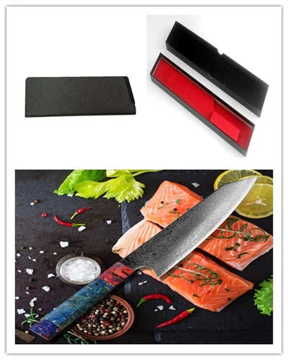 Exquisite Japanese Damascus Steel Chef's Knife with Stunning Brocade Pattern and Ergonomic Resin Wood Handle