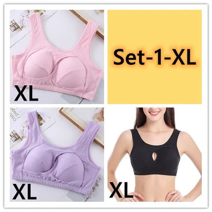 Supportive cotton sports bra with crossover design for lift and support, preventing sagging and bra lines