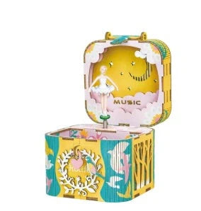 DIY 3D Kitty Ballet Wooden Puzzle and Music Box Toy, ready for assembly