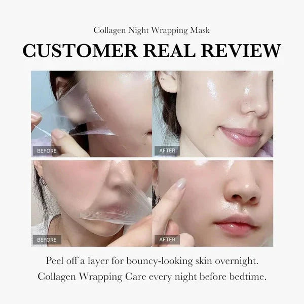 Rejuvenating collagen-infused night mask with innovative tear-off design and specialist application brush for visibly firmer, more hydrated and smoother skin