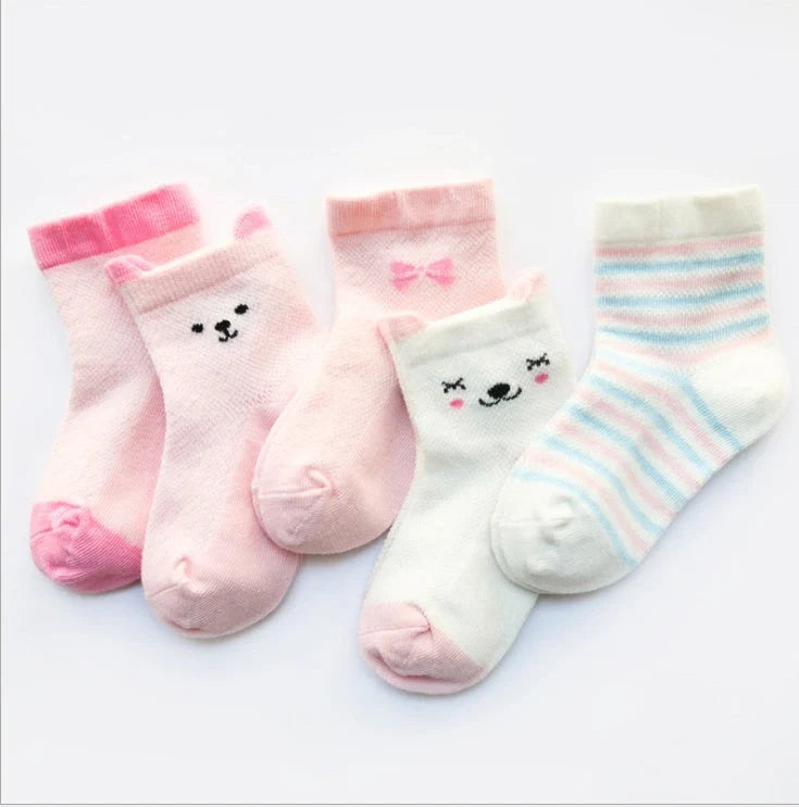 Pack of 5 children's breathable cotton socks in assorted colours, sizes S to L