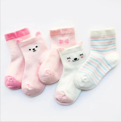 Pack of 5 children's breathable cotton socks in assorted colours, sizes S to L