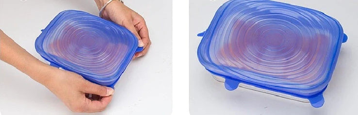 6-piece stretch silicone cookware covers set in various sizes and colours