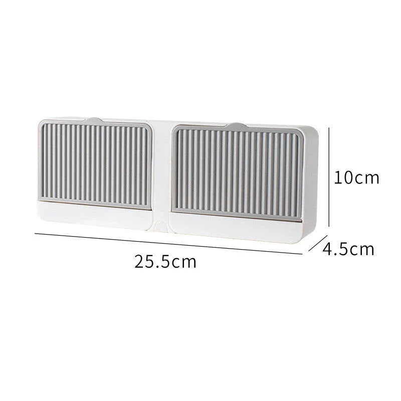Wall-mounted bathroom storage organizer made of durable iron with compartments for storing bath essentials like sponges, soap, brushes, and towels