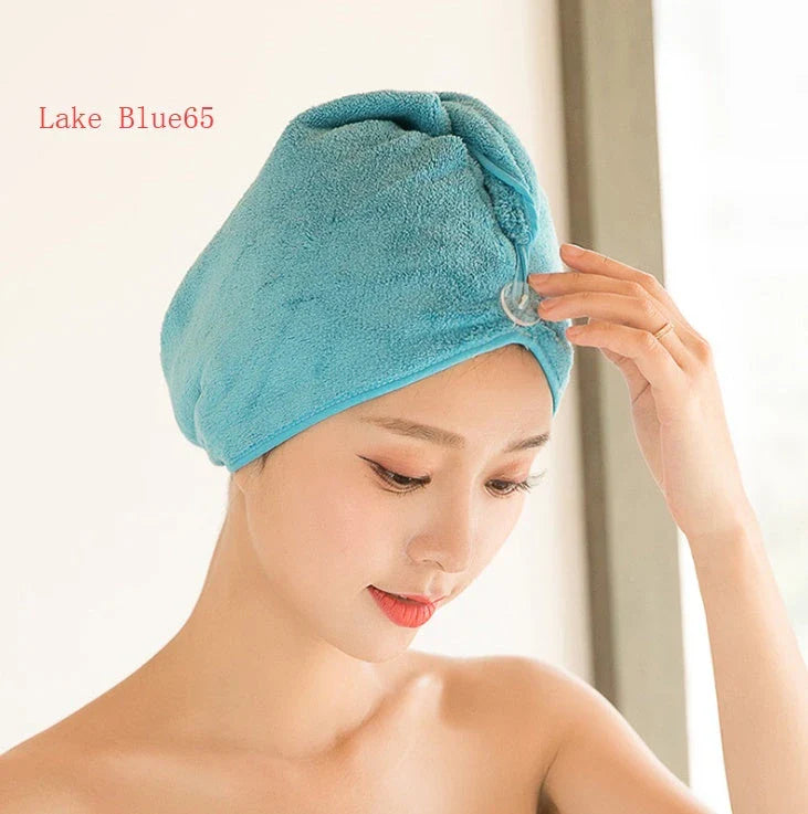 Luxury microfibre hair drying cap with absorbent and quick-drying properties, available in various colours