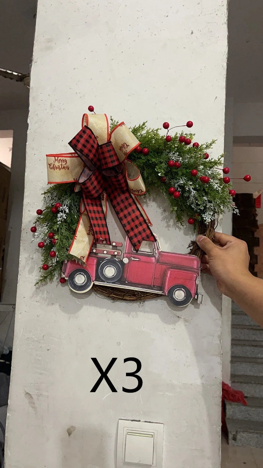 Wooden Christmas red truck garland with pumpkin design for festive holiday decor