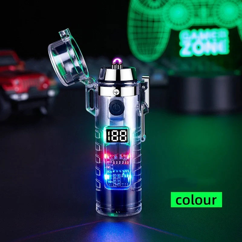 Transparent shell dual arc USB charging lighter with LED power display