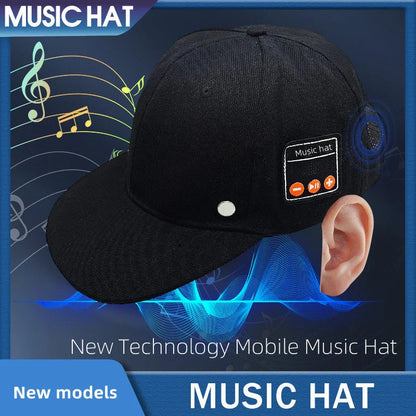 Bluetooth-compatible music hat in black and light grey with adjustable sizing