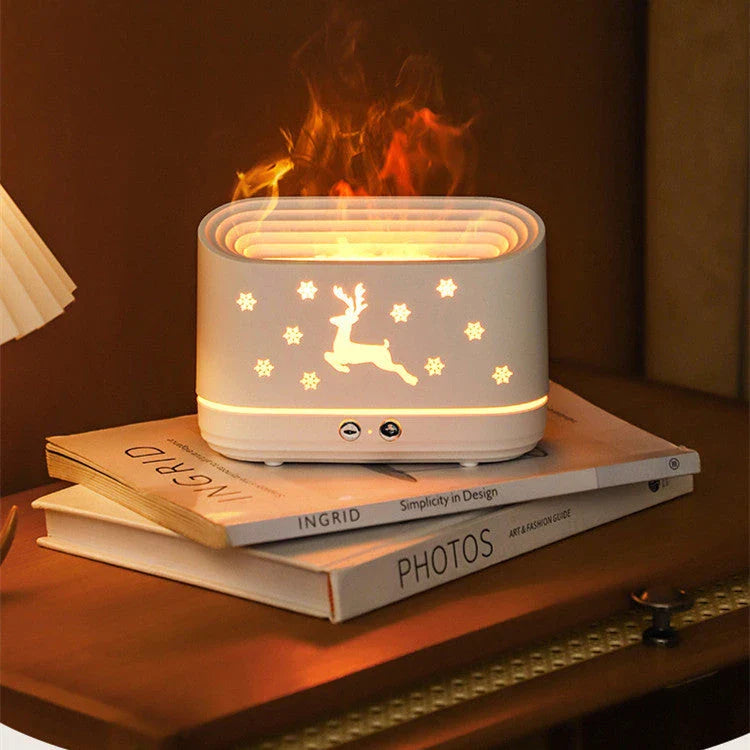 Cozy Flame LED Humidifier with realistic flame effect and silent cool mist diffusion for a relaxing, atmospheric experience