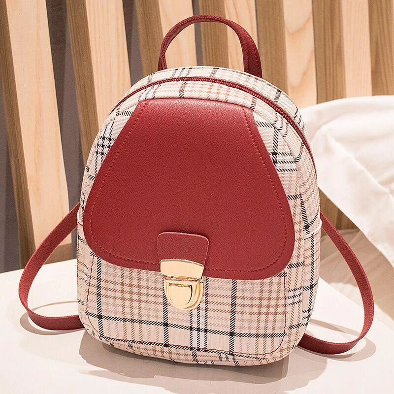 Ladies Check Lock Small Backpack in various colours with plaid pattern and zipper opening