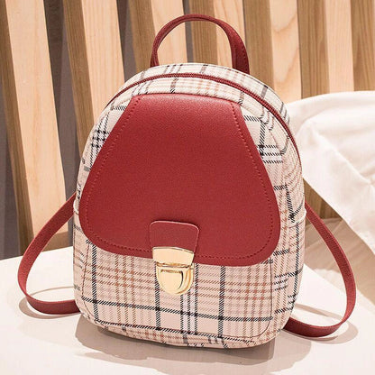 Ladies Check Lock Small Backpack in various colours with plaid pattern and zipper opening