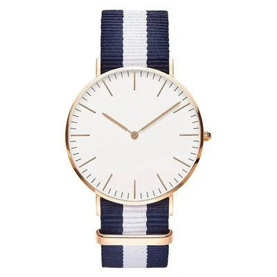 Nylon strap watch with round dial and quartz movement available in ten colours