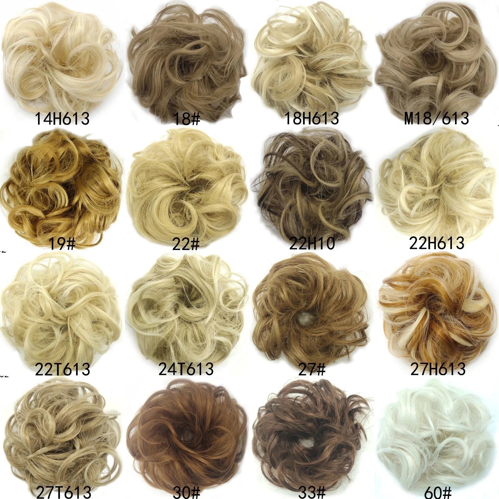 Synthetic wavy curly messy hair bun for women, 12cm diameter, high temperature wire