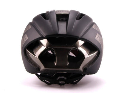 Aero cycling helmet with magnetic lens and adjustable fit for competitive cyclists