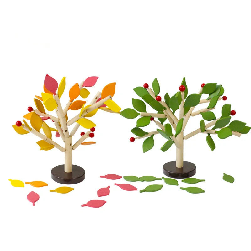 Building Block Leaf Tree: Children's DIY handmade 3D intelligence toy in natural wood