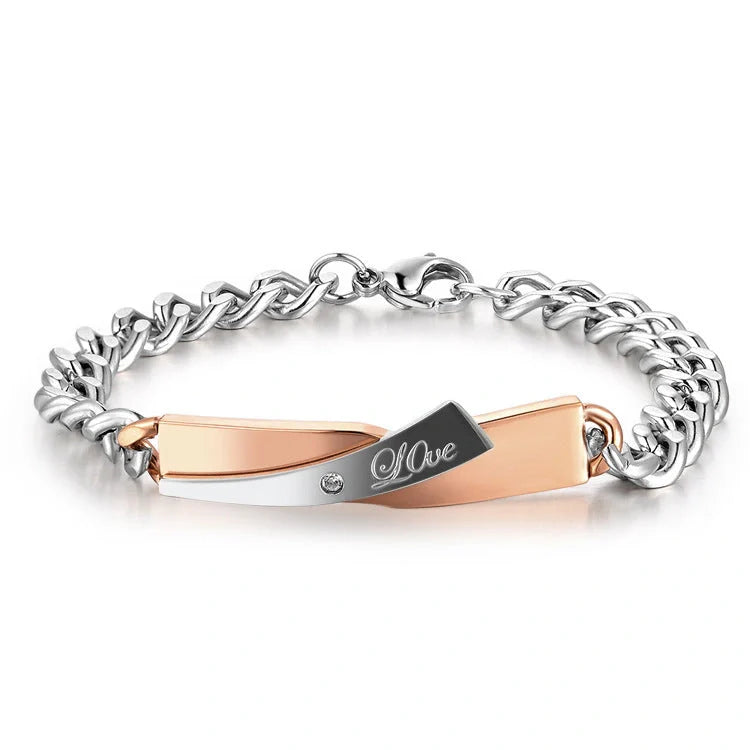 Stainless Steel Couple Cross-design Bracelet in gold and black finishes