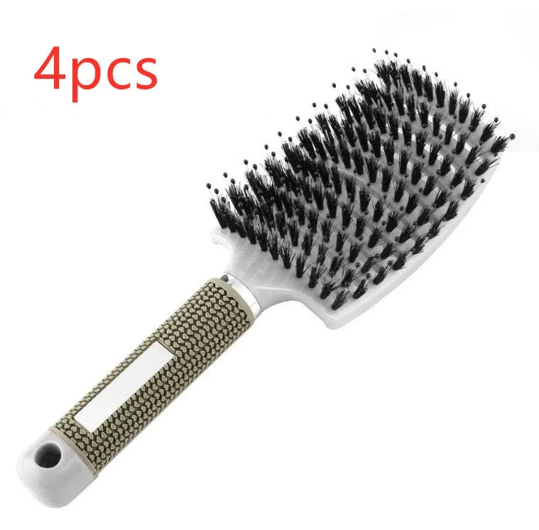 A premium hair brush with a sleek design, featuring soft bristles and a rounded massage function for healthy, detangled hair