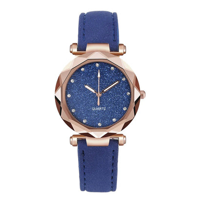 Stylish and versatile starry-patterned watch with a sleek case and comfortable leather strap, available in a variety of captivating colors