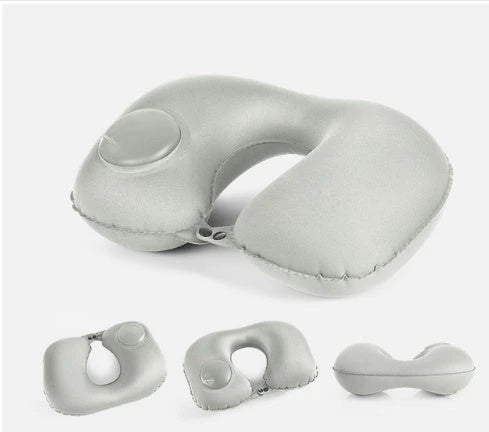 Inflatable travel pillow with U-shaped design for neck and head support, available in multiple colors