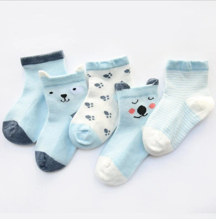 Pack of 5 children's breathable cotton socks in assorted colours, sizes S to L