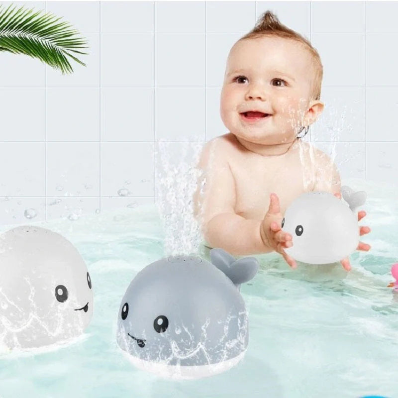 Electric induction whale spray toy for baby bath time with automatic water spray and lights
