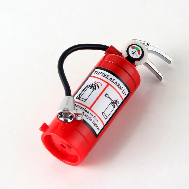 Creative fire extinguisher shaped lighter in red with light, alloy construction, butane-free