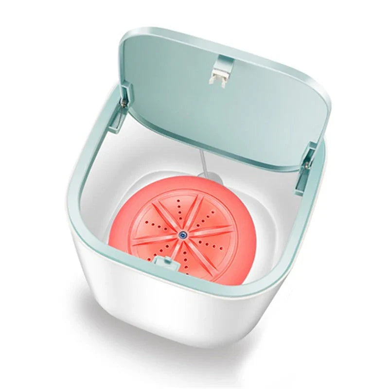 Compact ultrasonic mini washing machine with blue, white, and red colour options