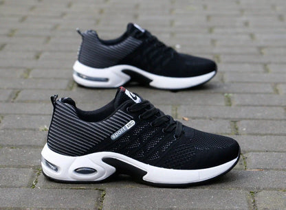 Men's breathable lace-up sports shoes in blue, black, grey, and black red