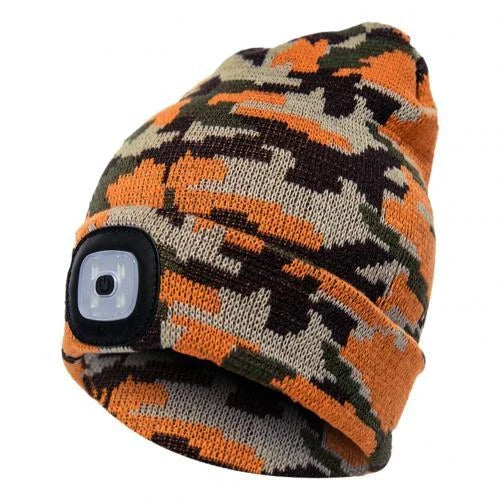 LED Knit Hat with built-in light for night visibility, made from 100% wool