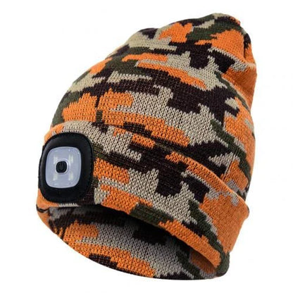 LED Knit Hat with built-in light for night visibility, made from 100% wool