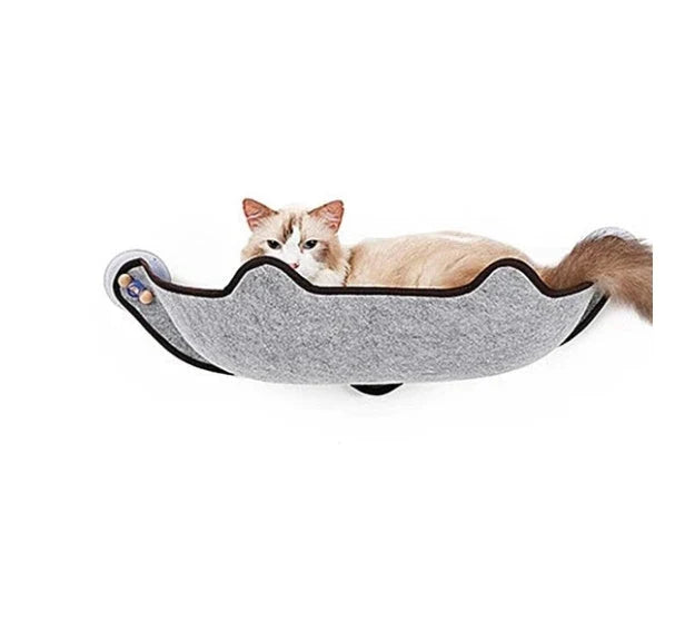 Cozy window-mounted cat hammock with soft, breathable felt cloth and powerful suction cups for easy installation on any flat surface