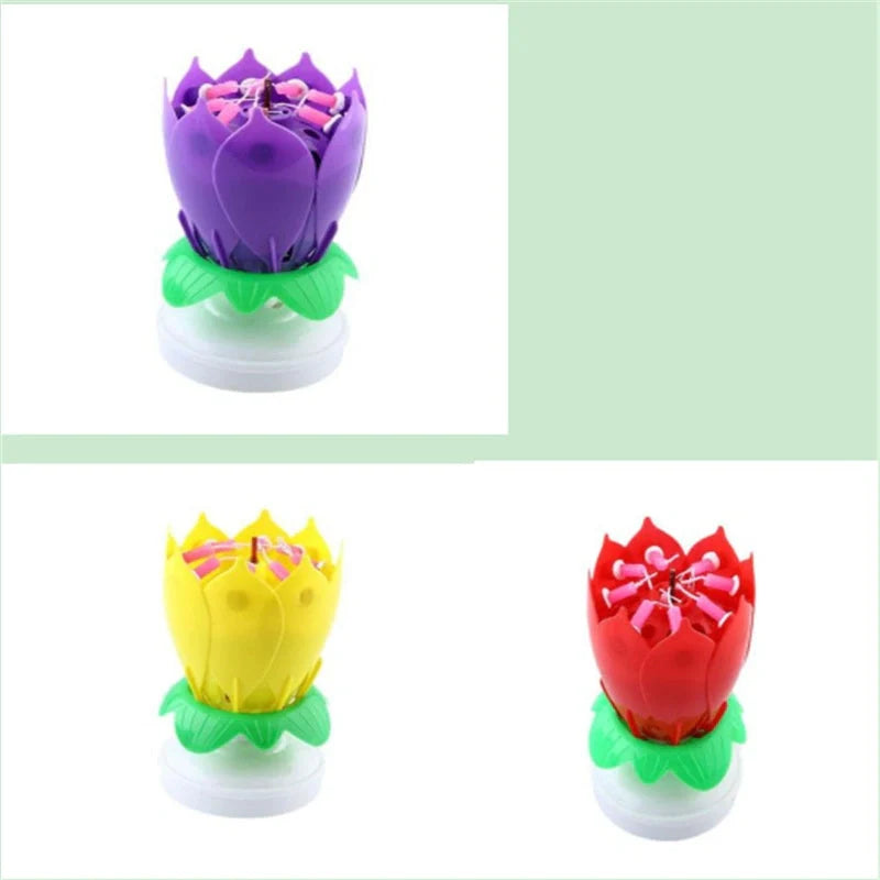 Musical Lotus Candles in various colours, showcasing the elegant lotus design and music feature