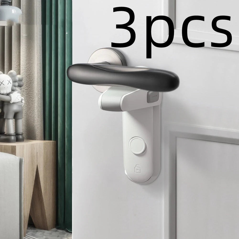 Children's door lever lock in enamel grey for safety and pet control