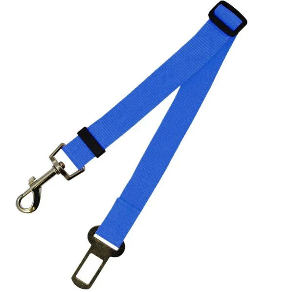 Adjustable dog seatbelt made of durable nylon material with heavy-duty hardware for secure pet travel