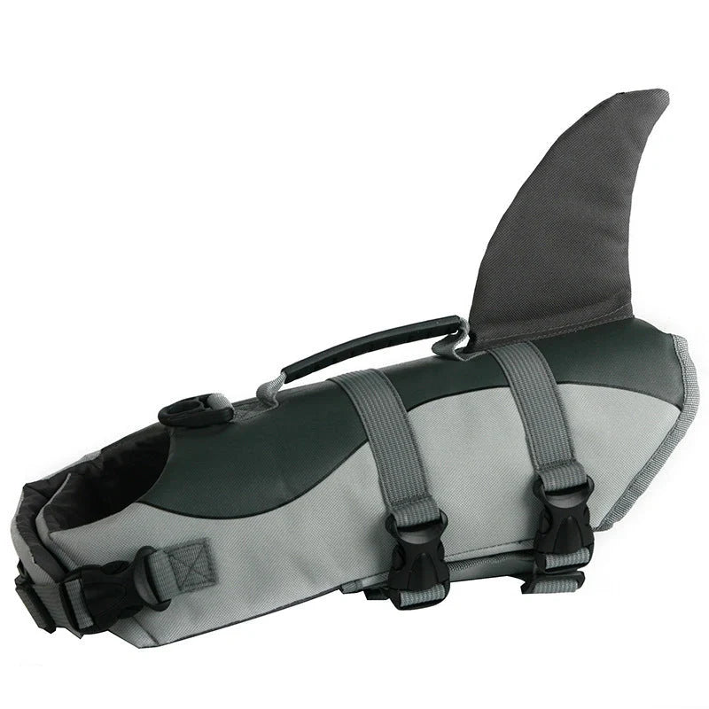 Adjustable mermaid shark design dog life vest for safe swimming, sizes XS to XL
