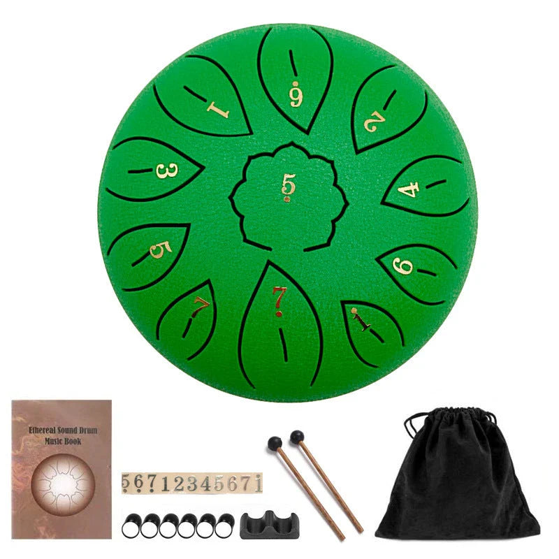 6-inch 11-tone Ethereal Steel Tongue Drum in various colours, a unique and mesmerising musical instrument
