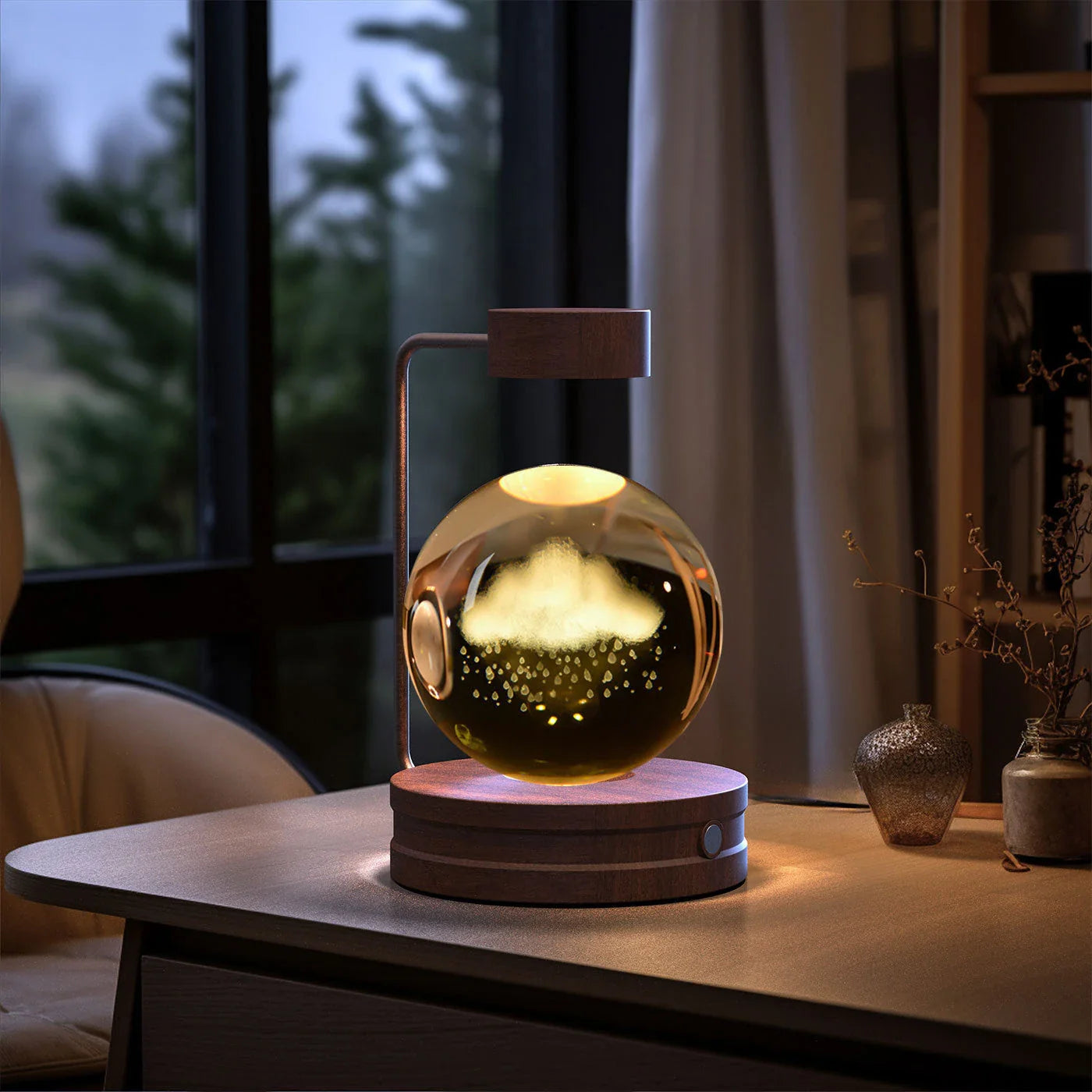 Enchanting crystal ball night light with cosmic designs, creating a warm and soothing ambiance in any room.