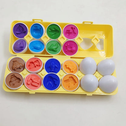 Educational smart egg toy for children, featuring 12 colourful eggs for shape and colour matching