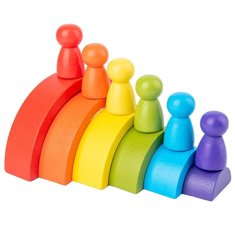 Eco-friendly wooden rainbow arched building blocks for creative and safe play