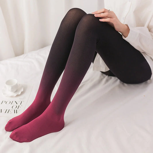 Gradient transition pantyhose made with luxurious velvet-like spandex fabric, offering a captivating ombre effect and comfortable fit for the modern British fashionista.