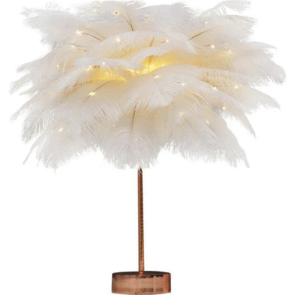 Elegant feather lamp with a vintage-inspired Scandinavian design, featuring adjustable lighting and versatile power options.