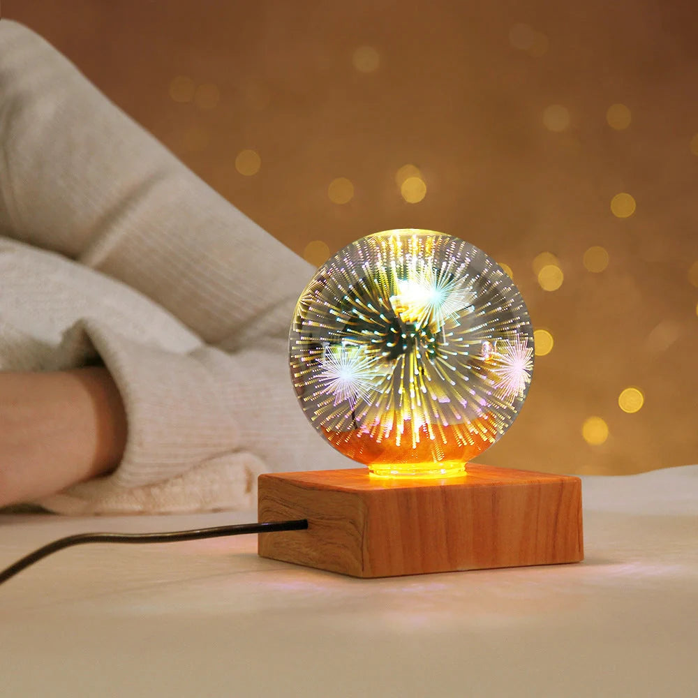 USB 3D Firework Crystals Ball Night Light with starry sky effect