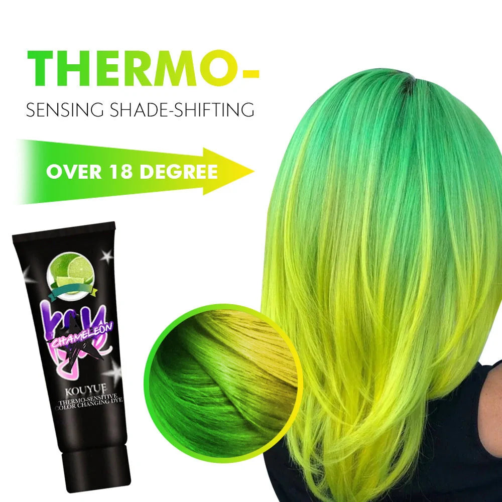 Professional thermochromic hair dye cream with colour change effect