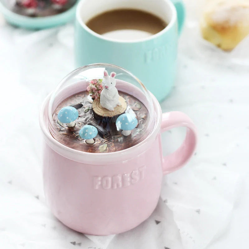 Micro Landscape Milk Cup with embossed letters and colourful glaze in fox, rabbit, squirrel, and fawn designs