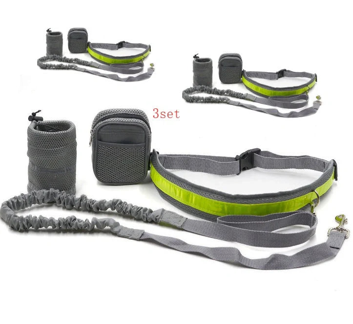 Adjustable hands-free dog leash with waist bag in various colours